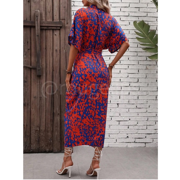 Spotted All Over Print Button Through Tie Belt Ruched Maxi Shirt Dress - Picture 4 of 11
